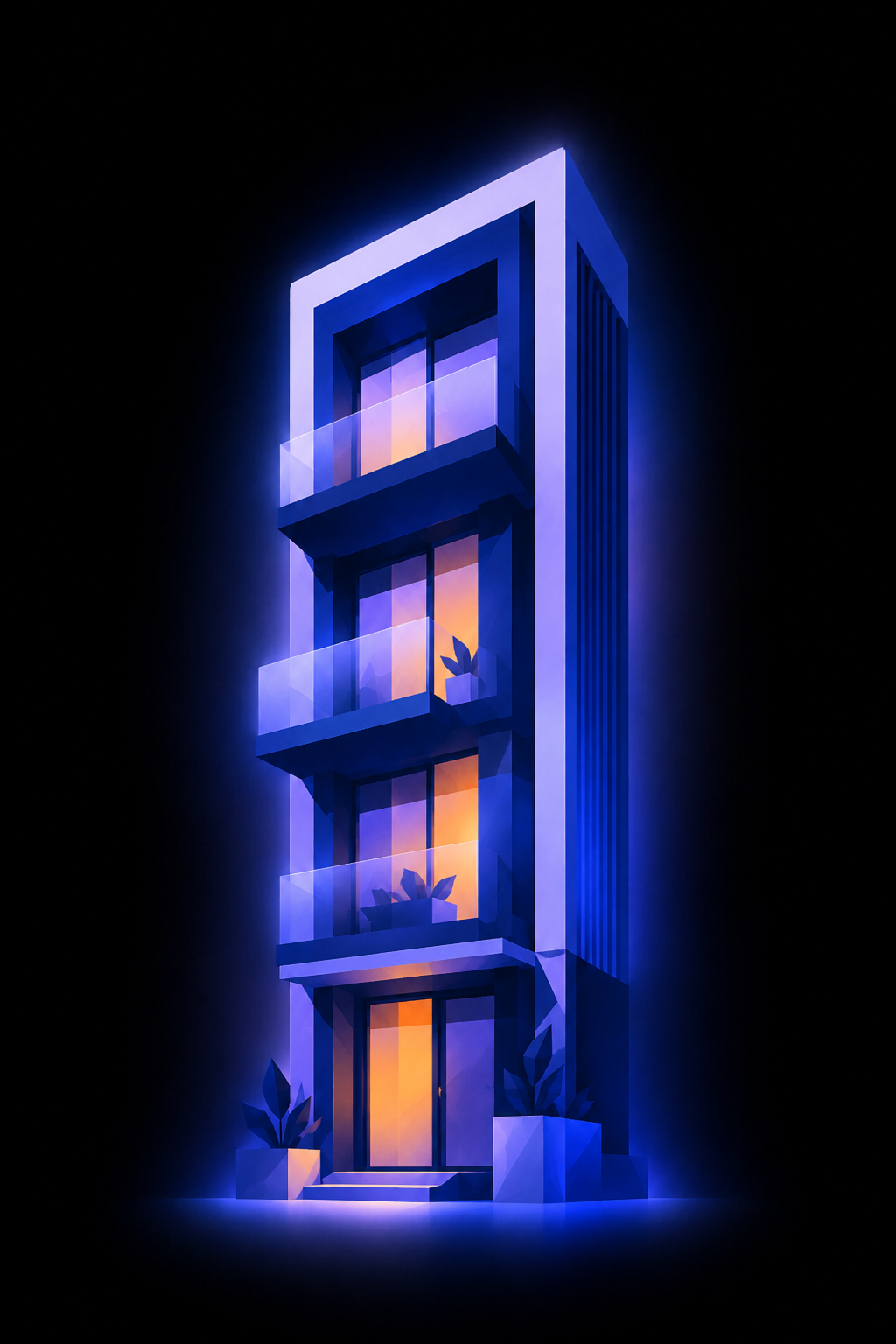 Immeuble r&eacute;sidentiel moderne illustr&eacute;, fa&ccedil;ade &eacute;lanc&eacute;e avec balcons