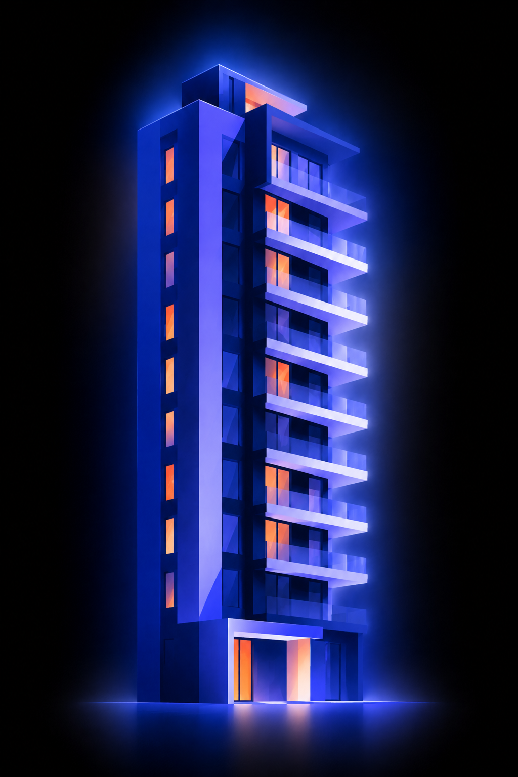 Tour r&eacute;sidentielle illustr&eacute;e, plusieurs &eacute;tages avec balcons